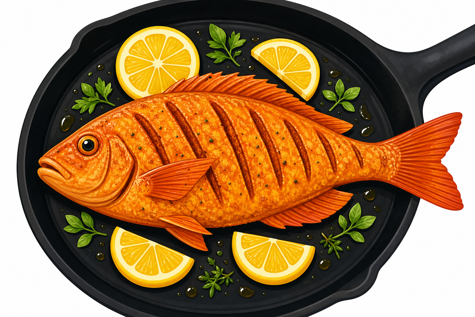 Fish fry on pan